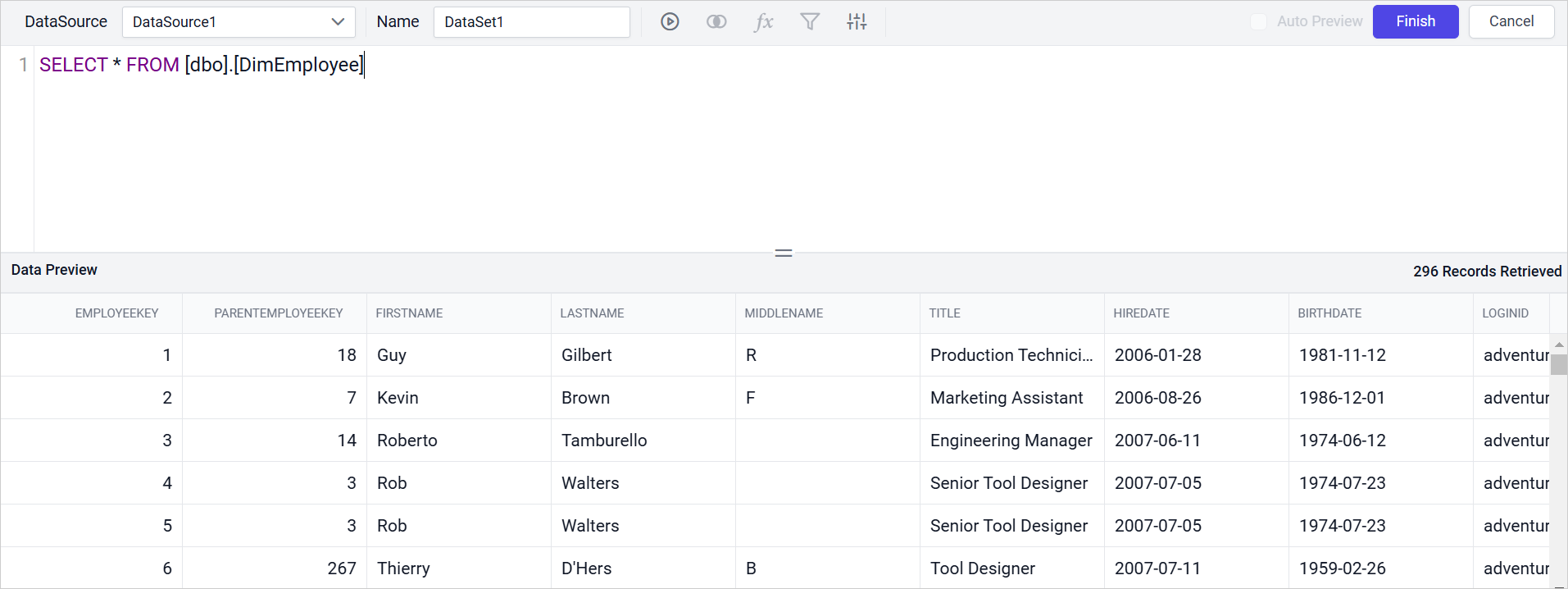 New connection panel
