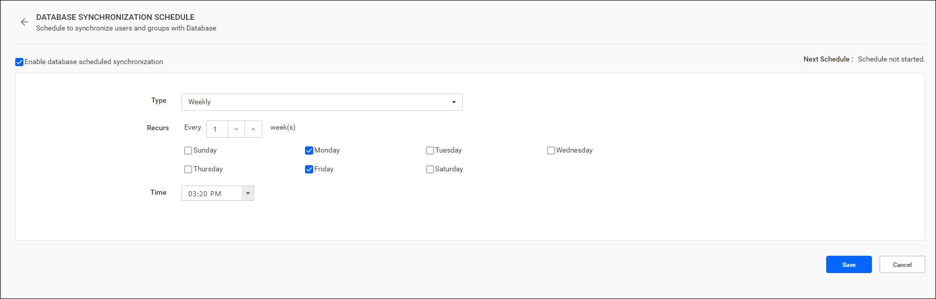 Imported Database Users Synchronization Schedule