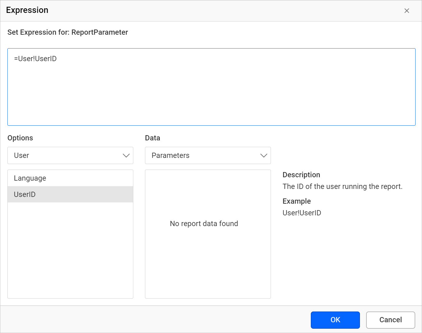 Enter expression to filter data