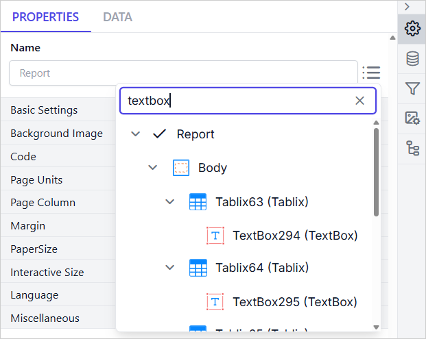 Search results in Property Navigator with parent-child hierarchy