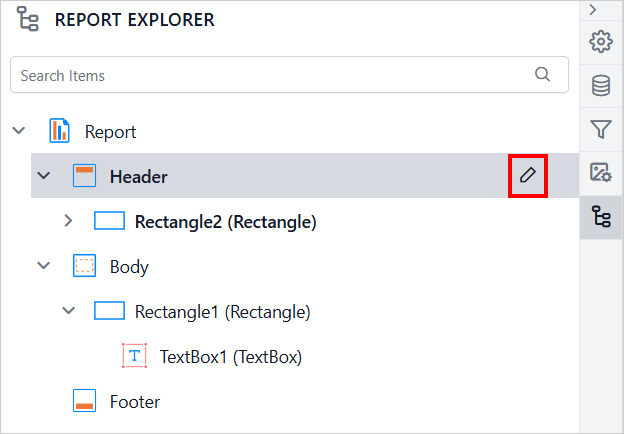 Report Explorer Edit icon on hover