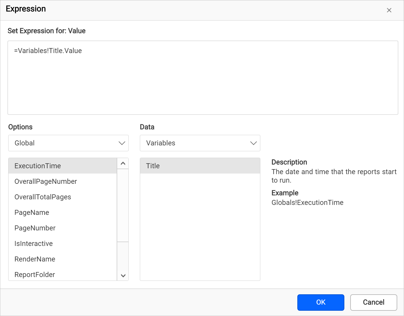 Call variable from expression builder