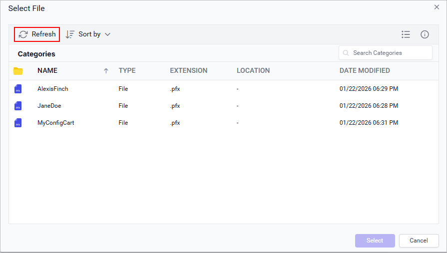 Digital ID file Refresh Button