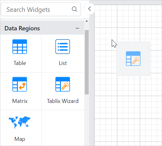 Drag and drop tablix report item into design area