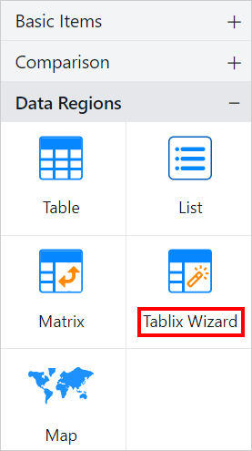 Tablix Wizard listed in item panel