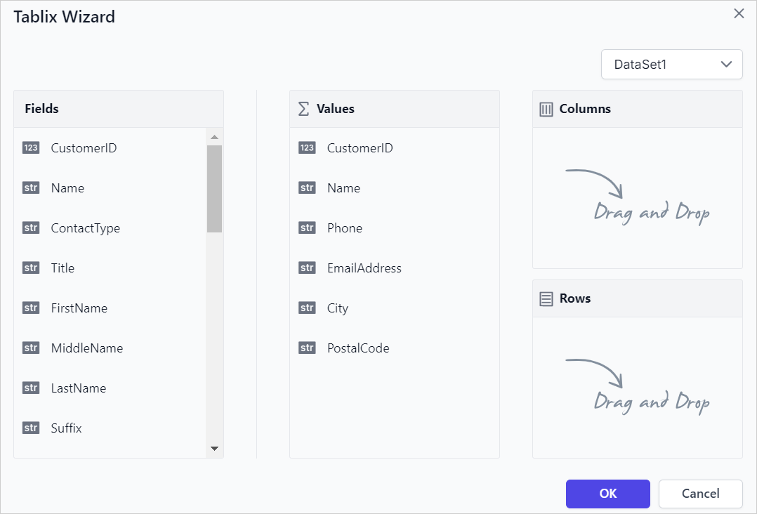 Drag and drop fields into values