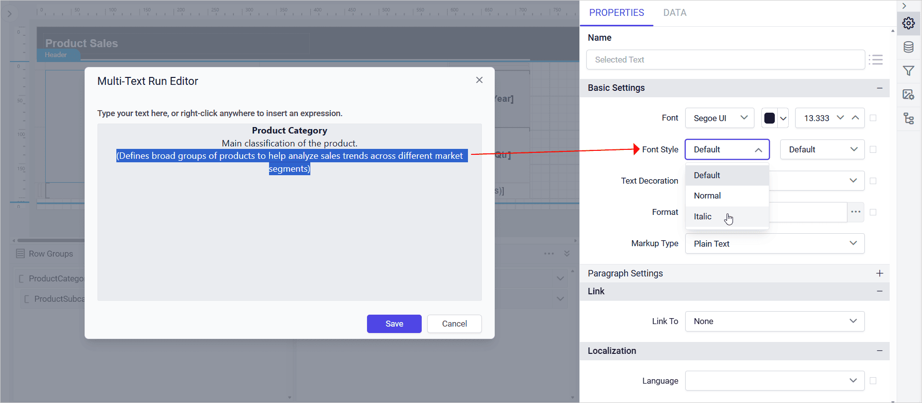 Multi-Text Run editor dialog