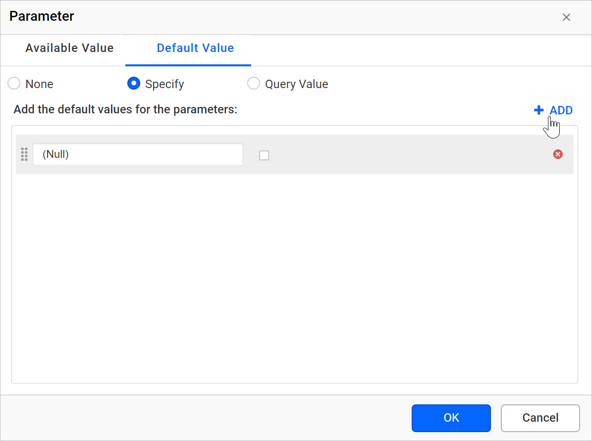 Default tab add value