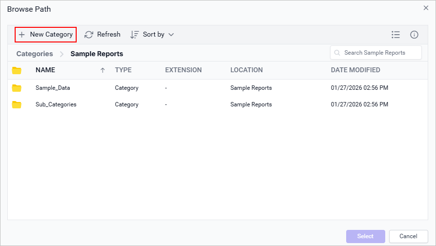 Subcategory dialog