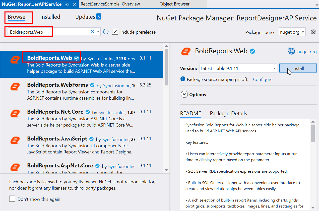Install reporting web package