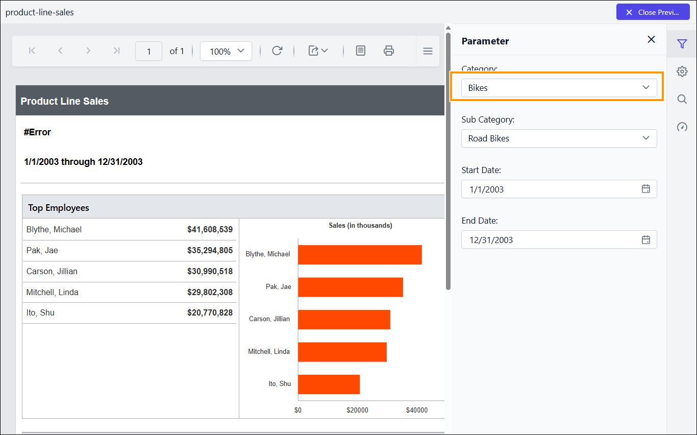 Preview of selected value after enabling dropdownselectedvalue in Report Viewer