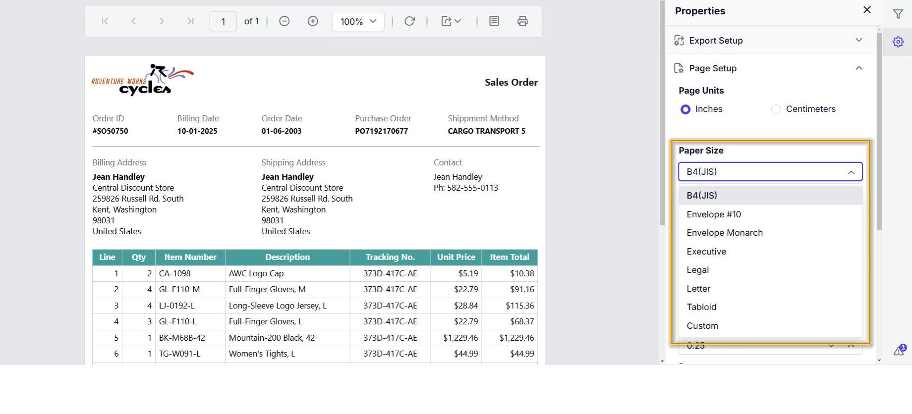 Preview of paper sizes hidden in Report Viewer