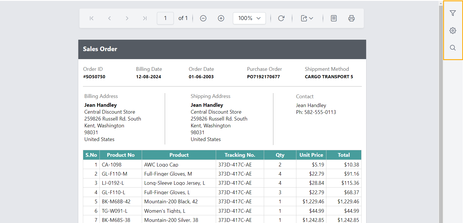 Preview of performance metrics hidden in toolbar in Report Viewer