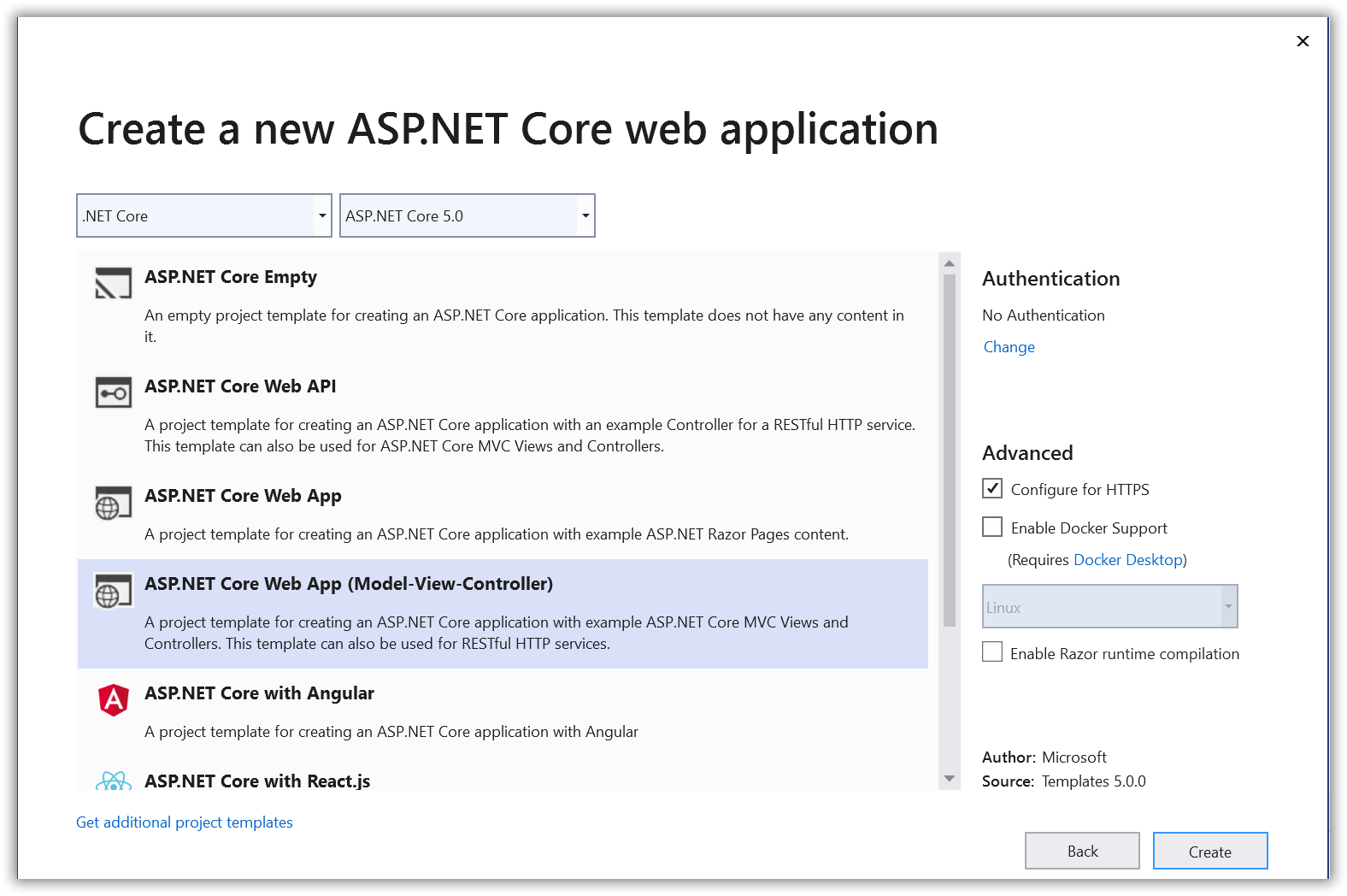 Creating a new ASP.NET Core Application Project