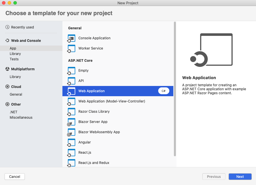 Web Application from the template in App