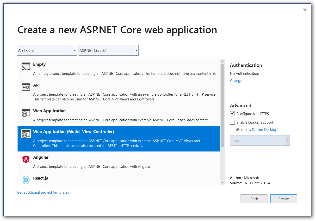 Creating a new ASP.NET Core Application Project