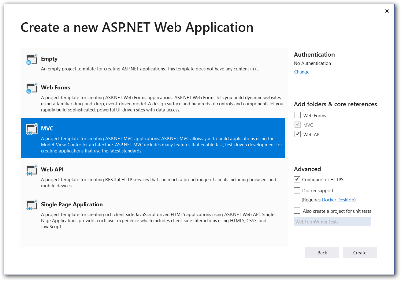 Creating a new ASP.NET MVC Application Project