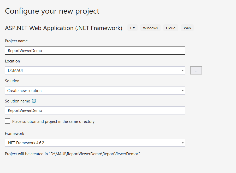 ASP.NET Web Forms application project template