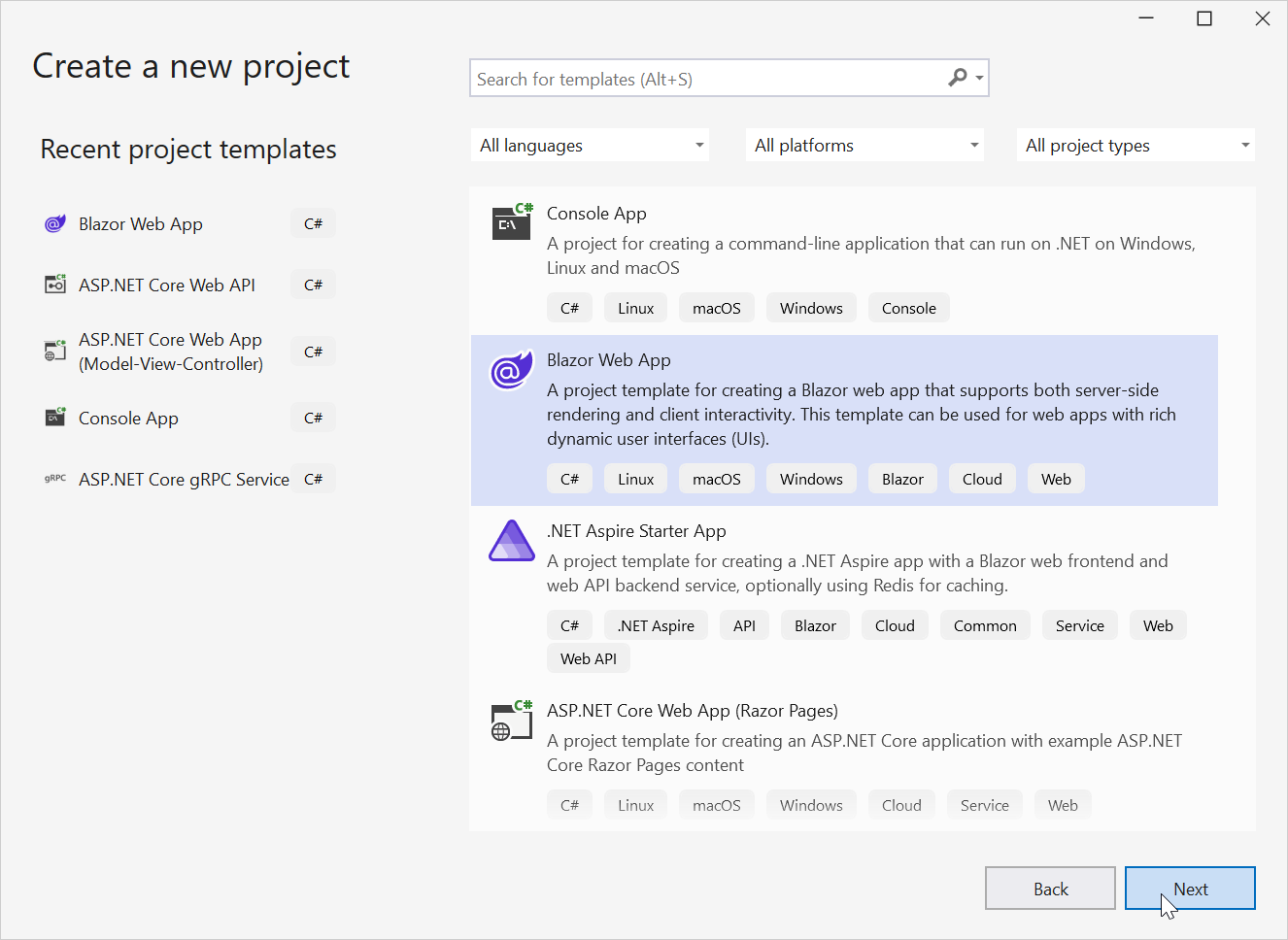 Creating a new Blazor Web App Application Project
