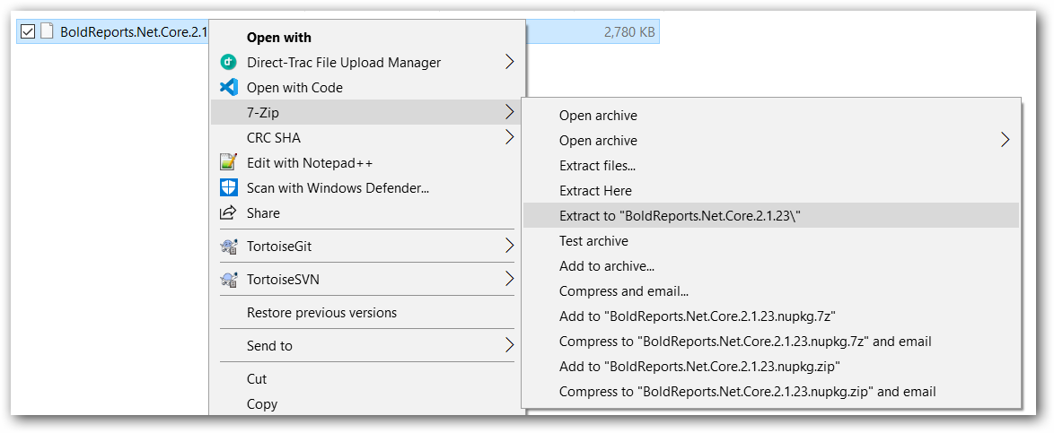 Extract NuGet package using 7-Zip