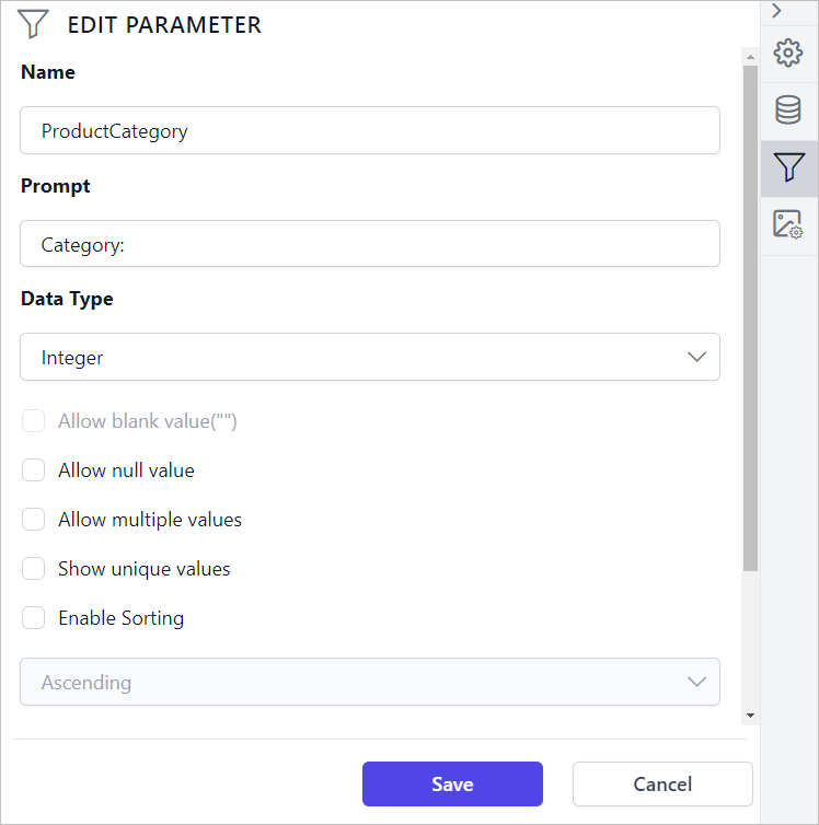 Edit report parameter