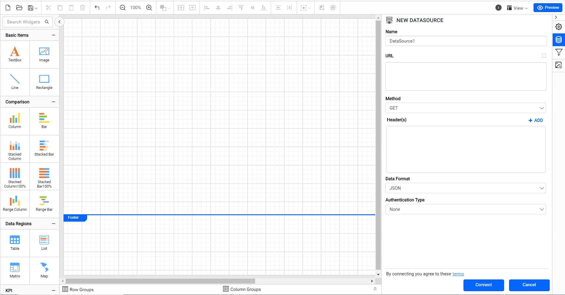 Web datasource properties