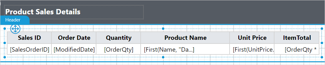 Formatted tablix design