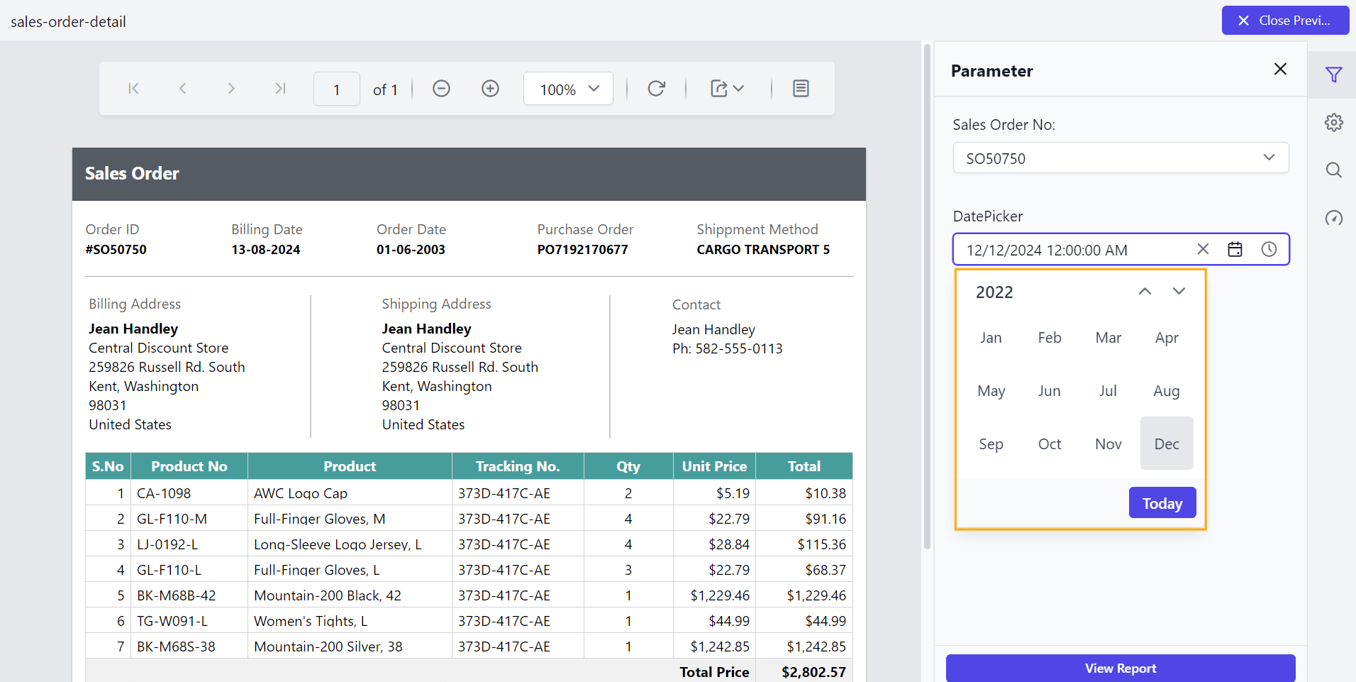 Preview of date depth level as Year in Report Viewer