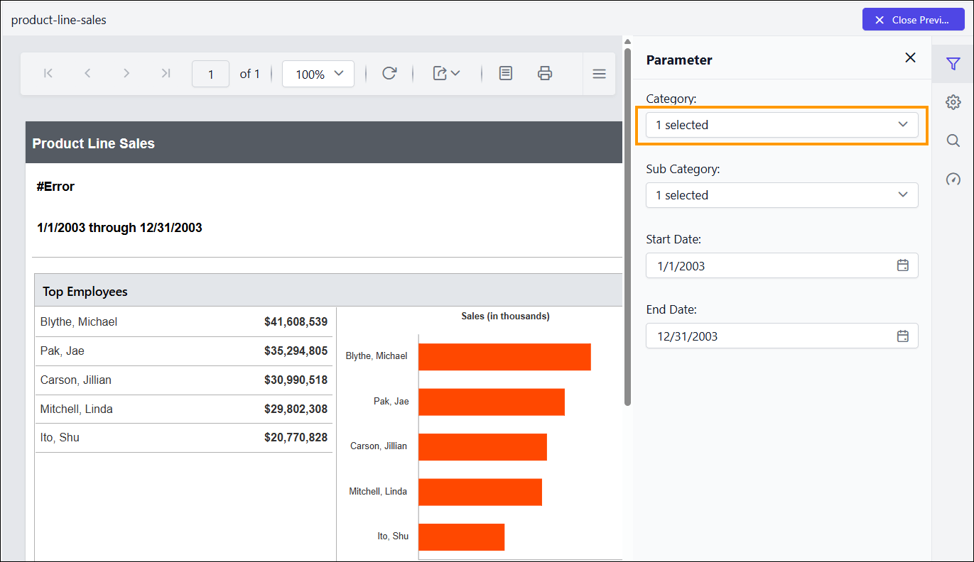 Preview of default value of dropdownselectedvalue in Report Viewer