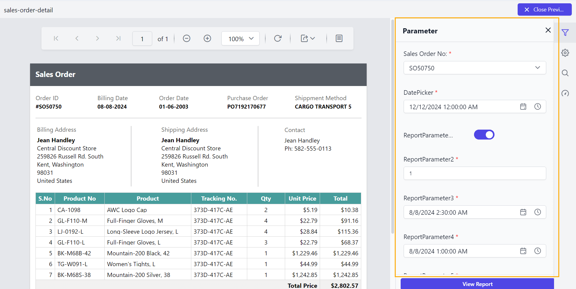 Preview of date time picker type after setting as datetime in Report Viewer