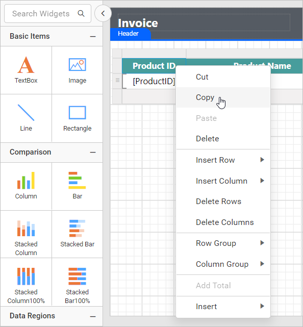 Copy item in table cell