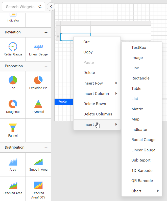 Insert item in table cell