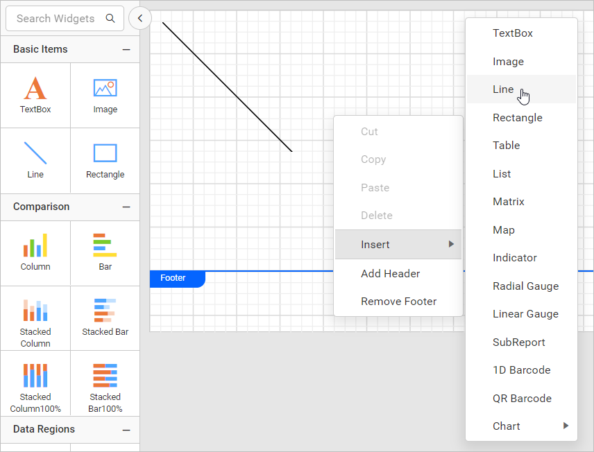 Insert report item in design surface