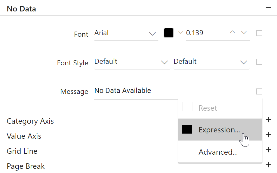 No data message as expression