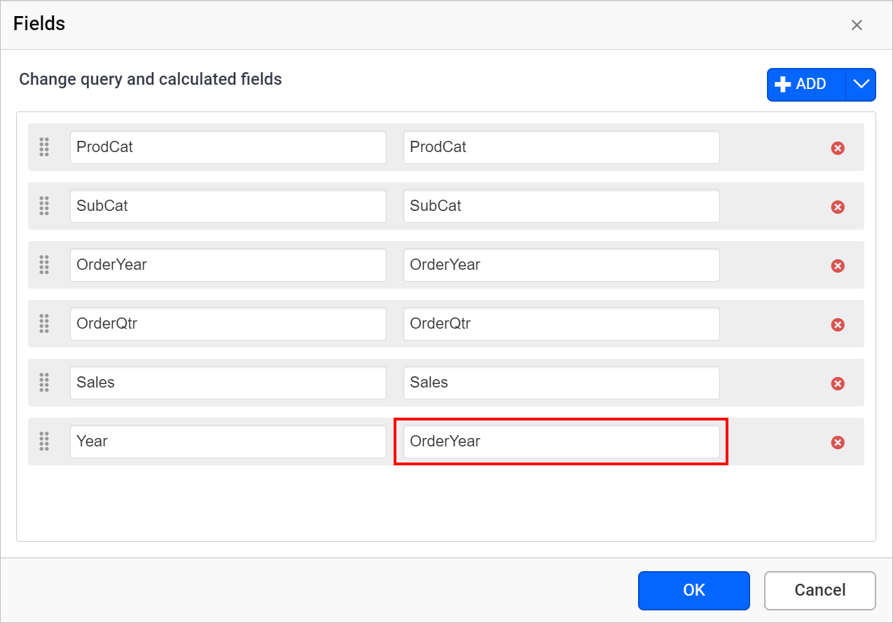 query field name