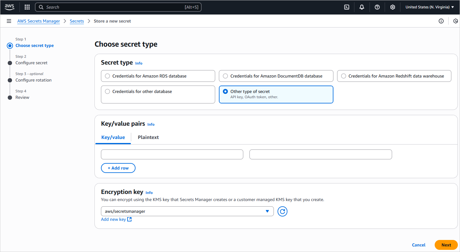 Choose other secret type