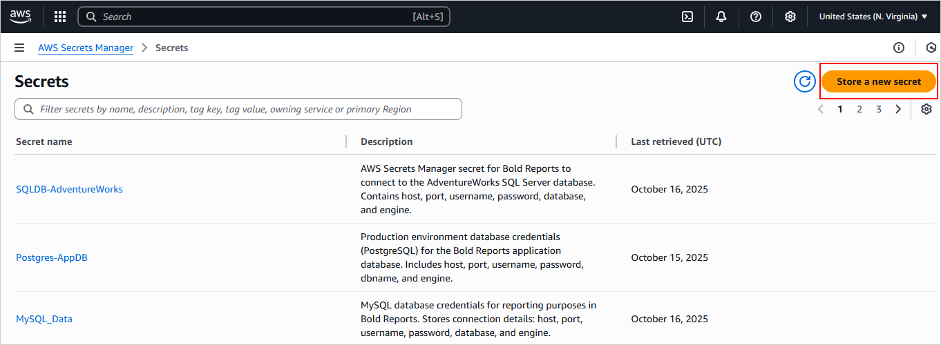 Store a new secret button