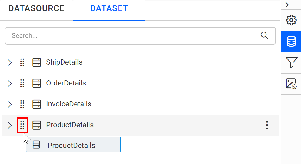 Dataset drag icon