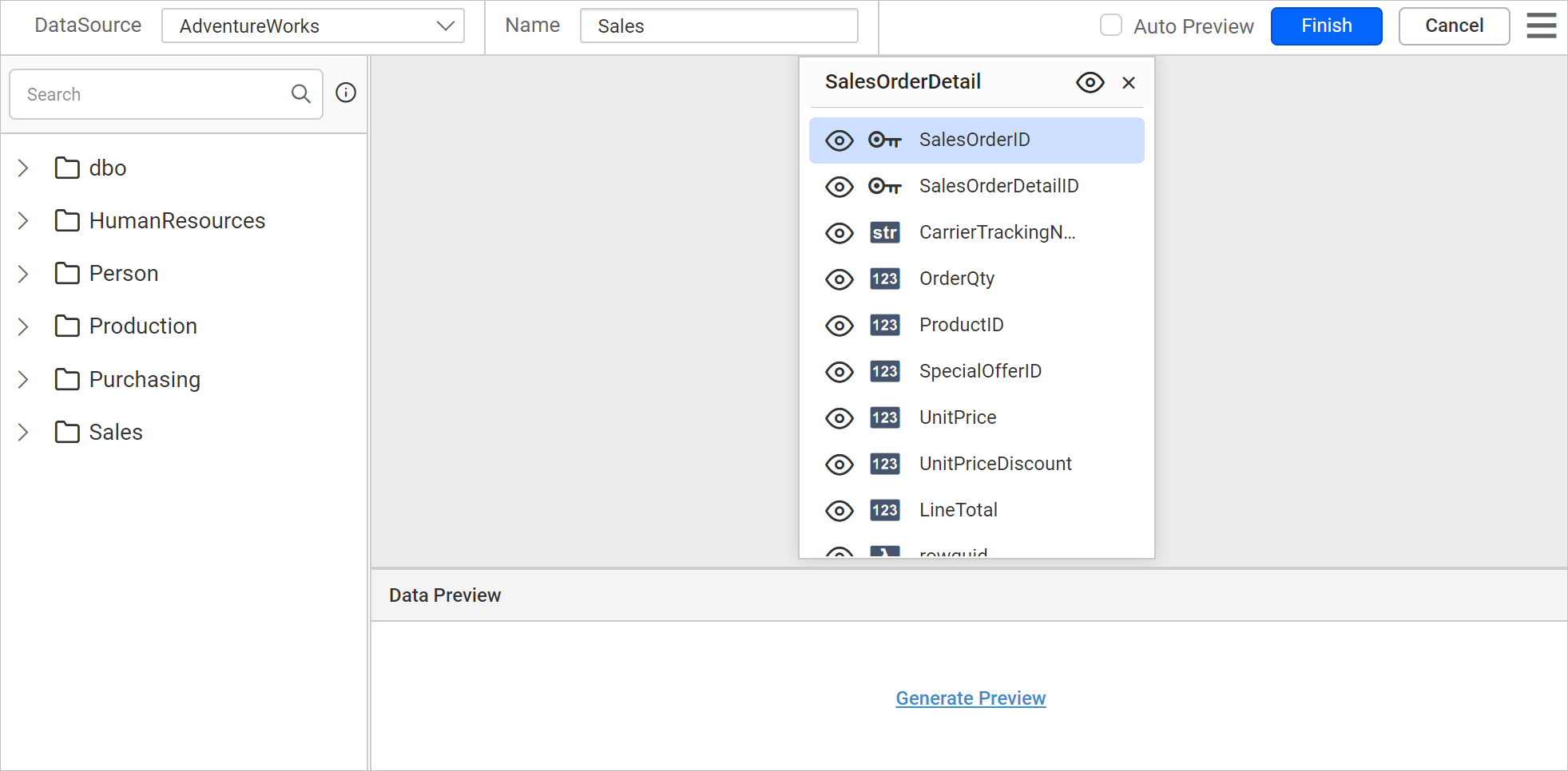 Query designer edit view