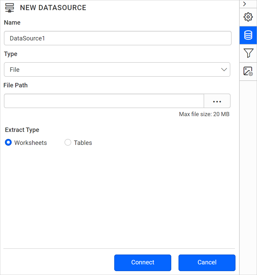 Excel datasource properties