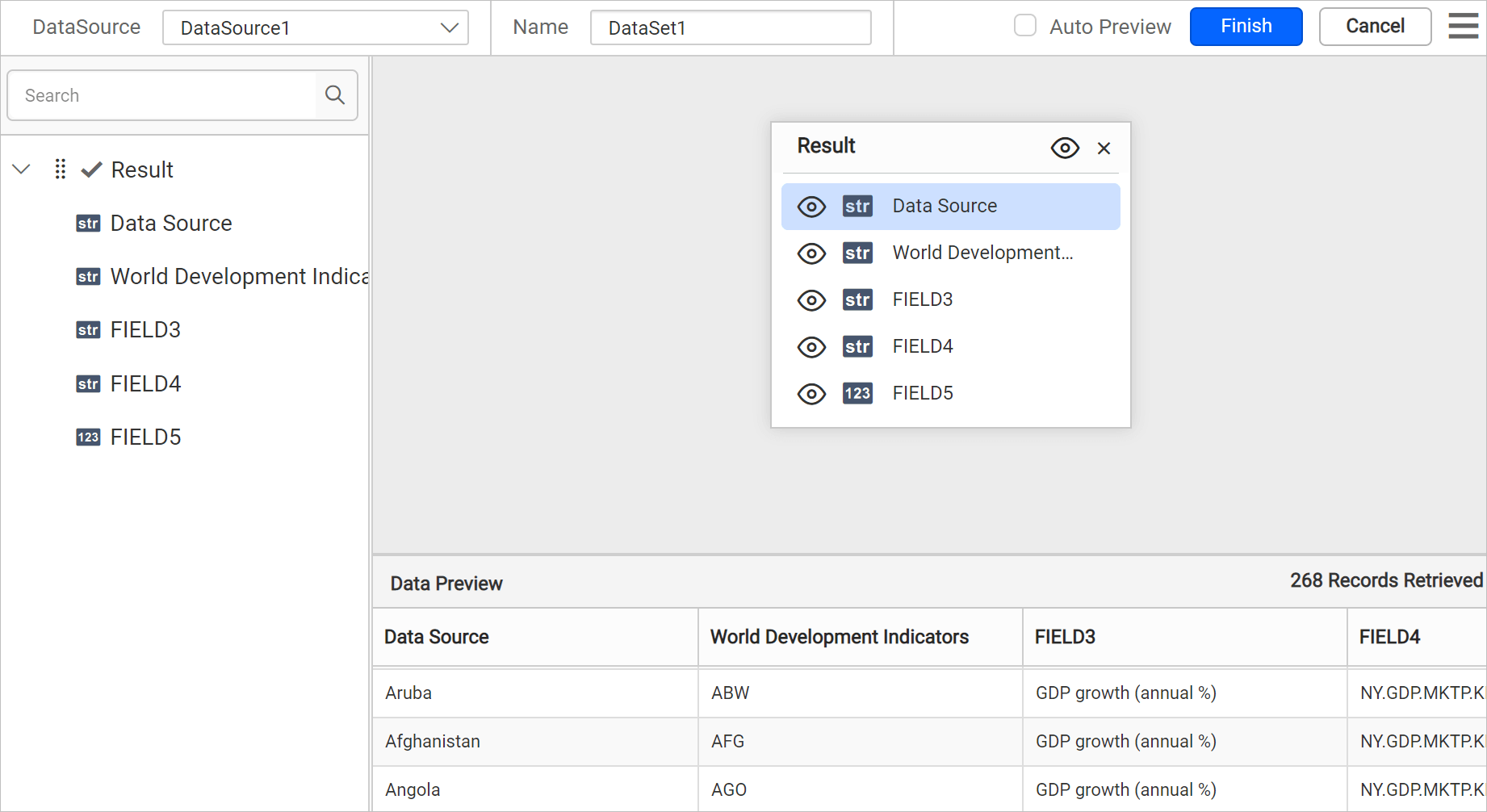 New connection panel