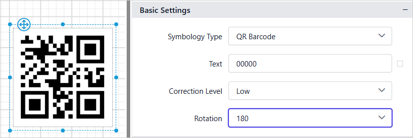 Barcode item with properties view