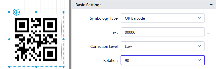 Barcode item with properties view