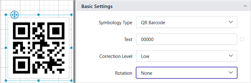 Barcode item with properties view