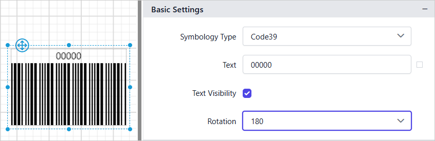 Barcode item with properties view