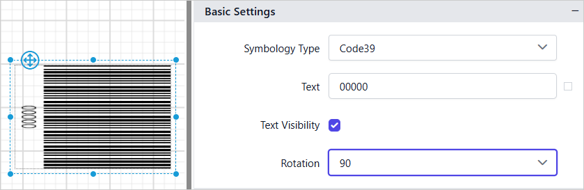Barcode item with properties view