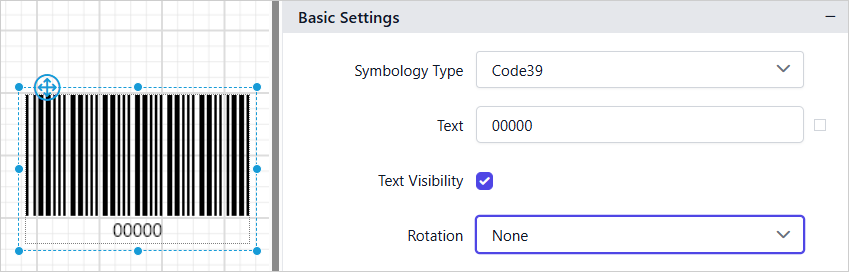 Barcode item with properties view
