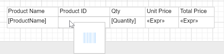 Drag and drop tablix report item into design area