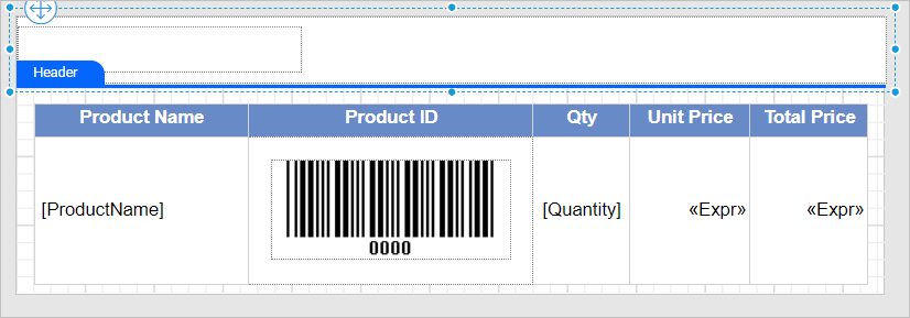 Add report items in header area