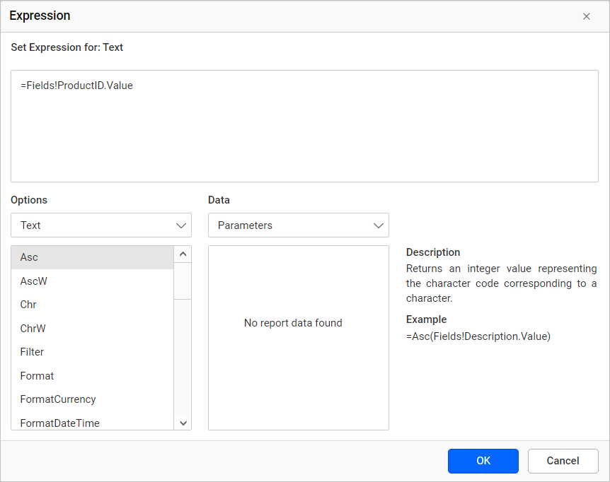 Drag and drop tablix report item into design area